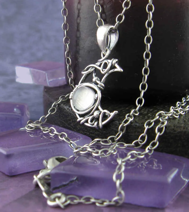 Wire-Wrapped Crescent Moon Pendant w/ Moonstone Cabochon