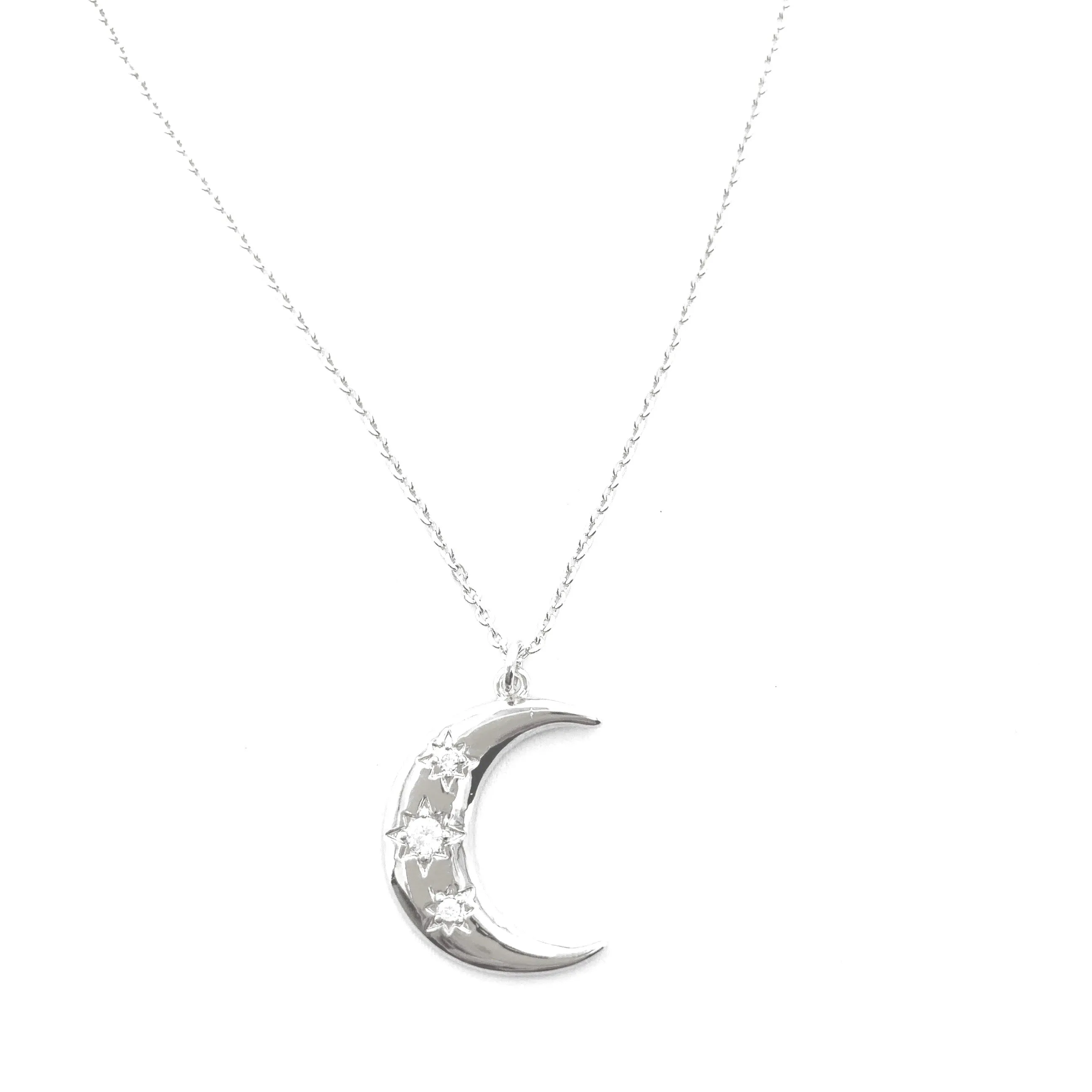 Women's CZ Crescent Moon Starburst Necklace