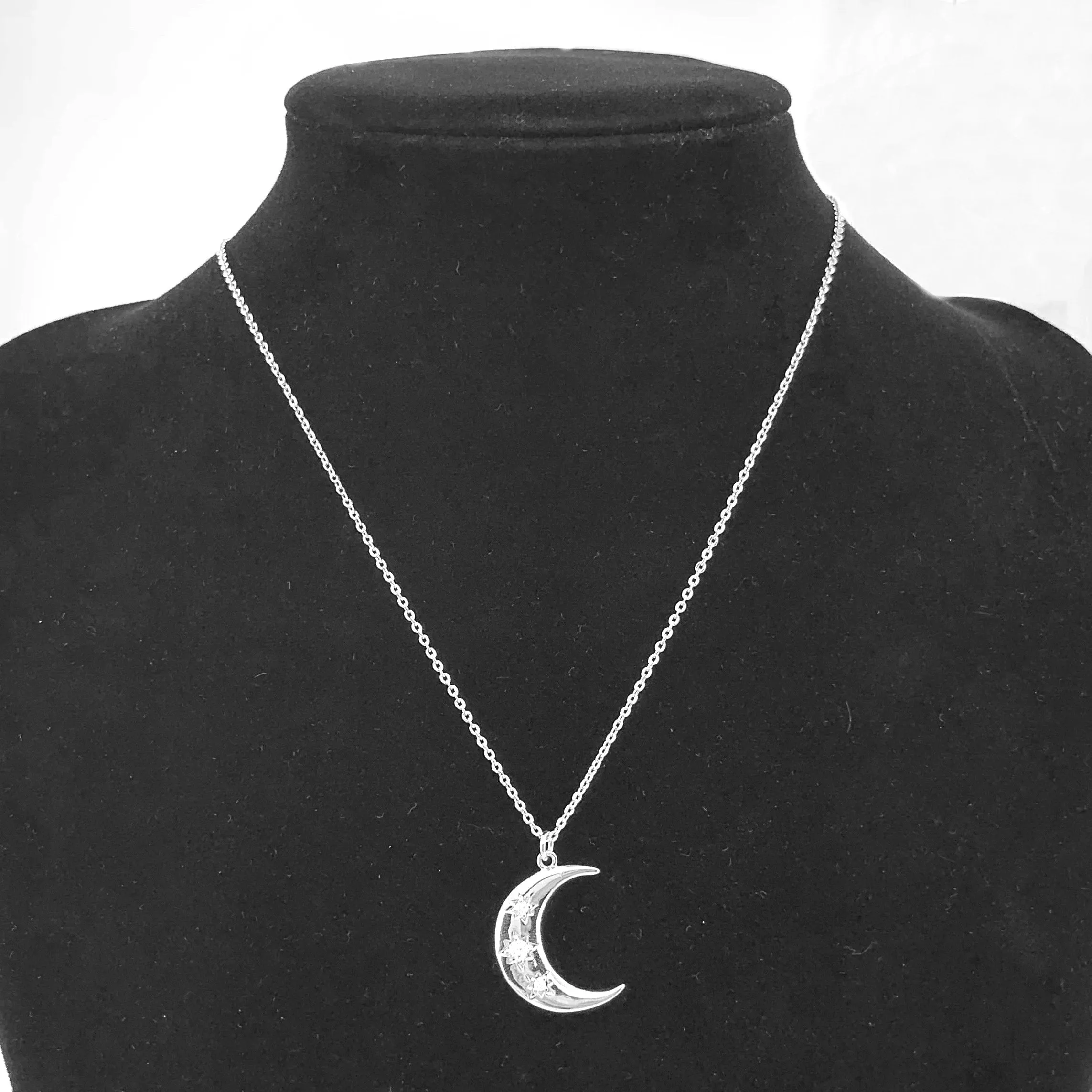 Women's CZ Crescent Moon Starburst Necklace