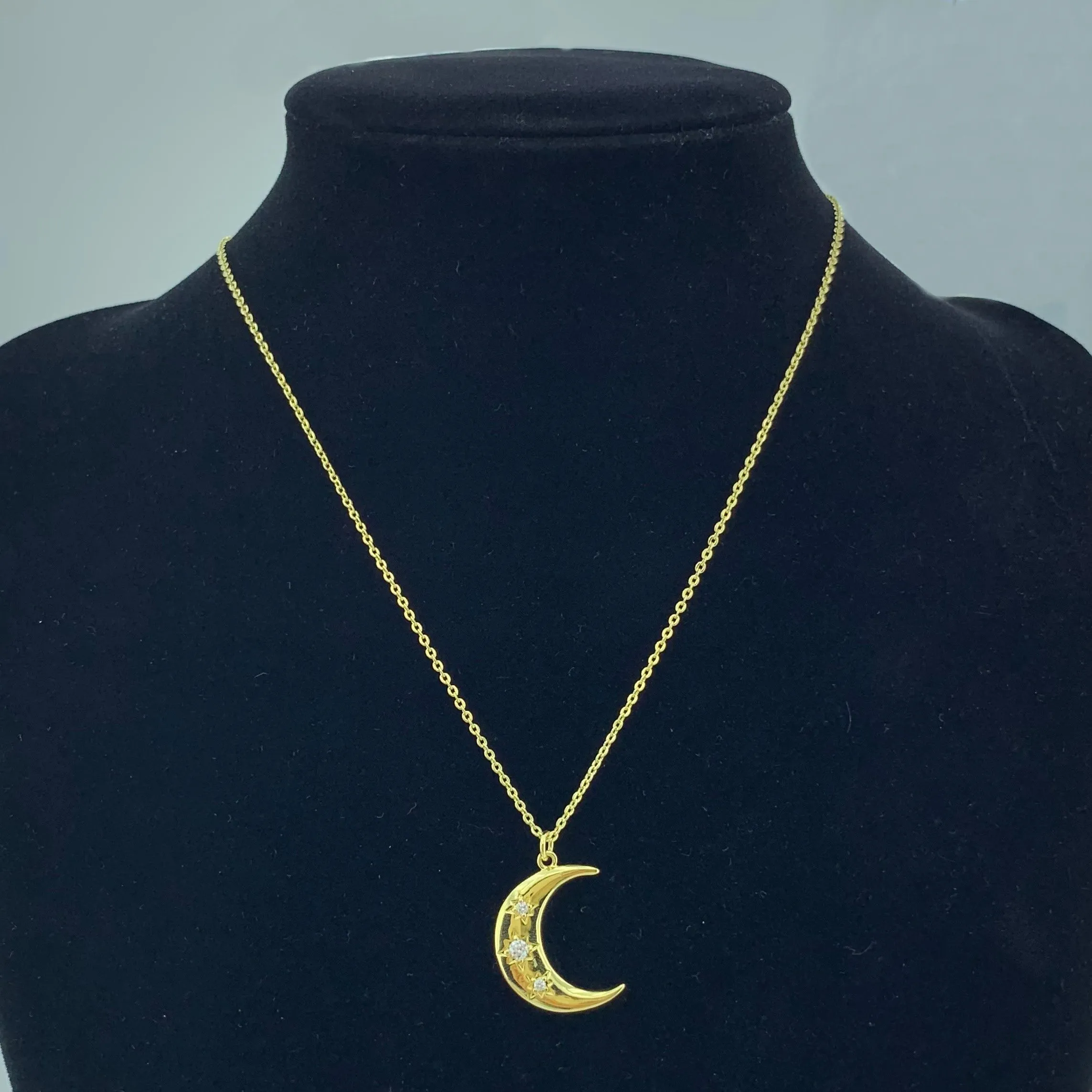 Women's CZ Crescent Moon Starburst Necklace