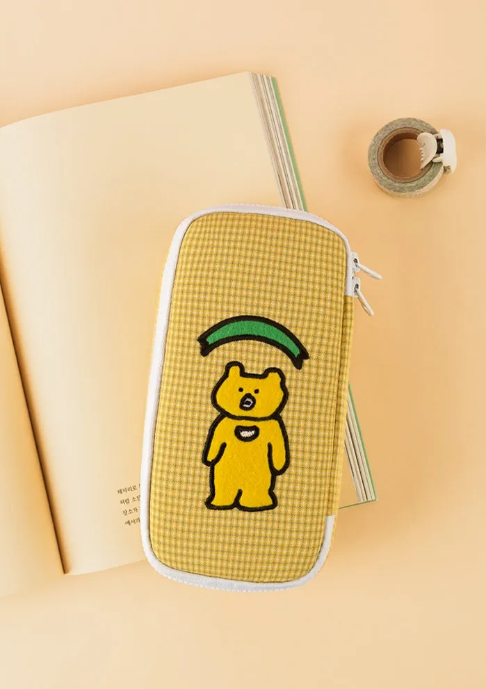 Yellow Bear Embroidery Pencil Cases Stationery Zipper School 19cm Office cosmetic pouches Artists Designer Gifts Bags Purses Student Cute