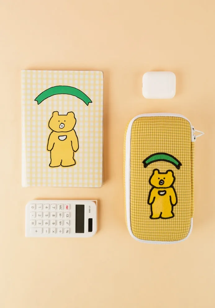 Yellow Bear Embroidery Pencil Cases Stationery Zipper School 19cm Office cosmetic pouches Artists Designer Gifts Bags Purses Student Cute