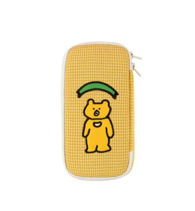 Yellow Bear Embroidery Pencil Cases Stationery Zipper School 19cm Office cosmetic pouches Artists Designer Gifts Bags Purses Student Cute